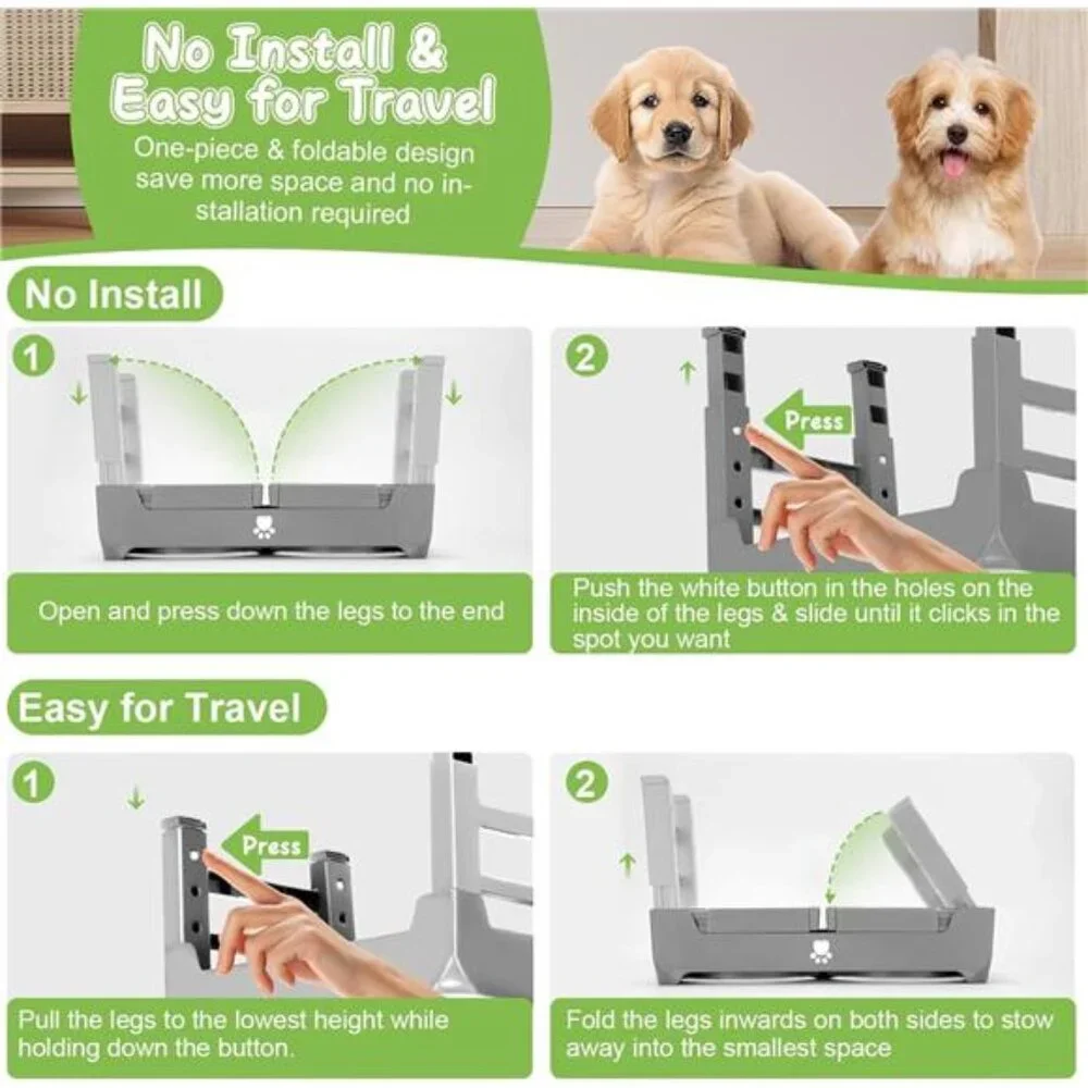 Elevated Raised Dog Bowl Stand with 2 Stainless Steel Bowls, Adjustable Height